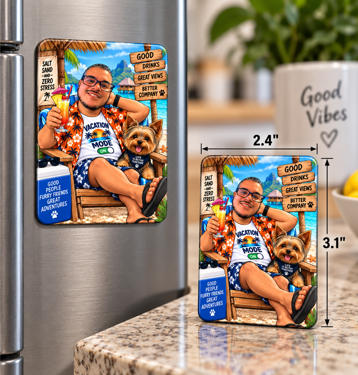2.4 by 3.1 inch 3dNovelties custom caricature refrigerator magnet mockup