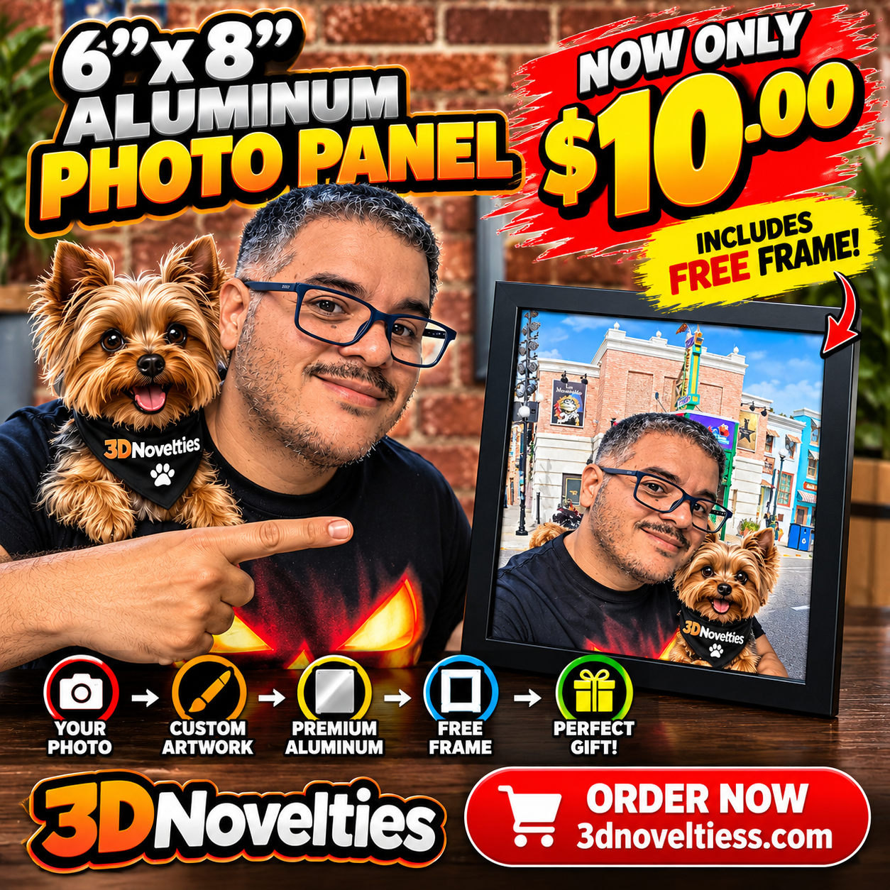 3DNovelties $10 aluminum photo panel sale with free solid black picture frame