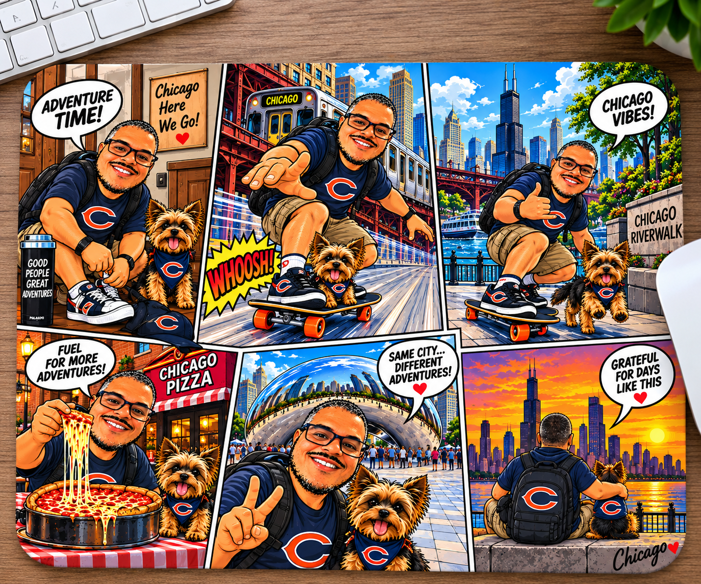 9.45 by 7.87 inch 3dNovelties custom caricature mouse pad with edge-to-edge artwork